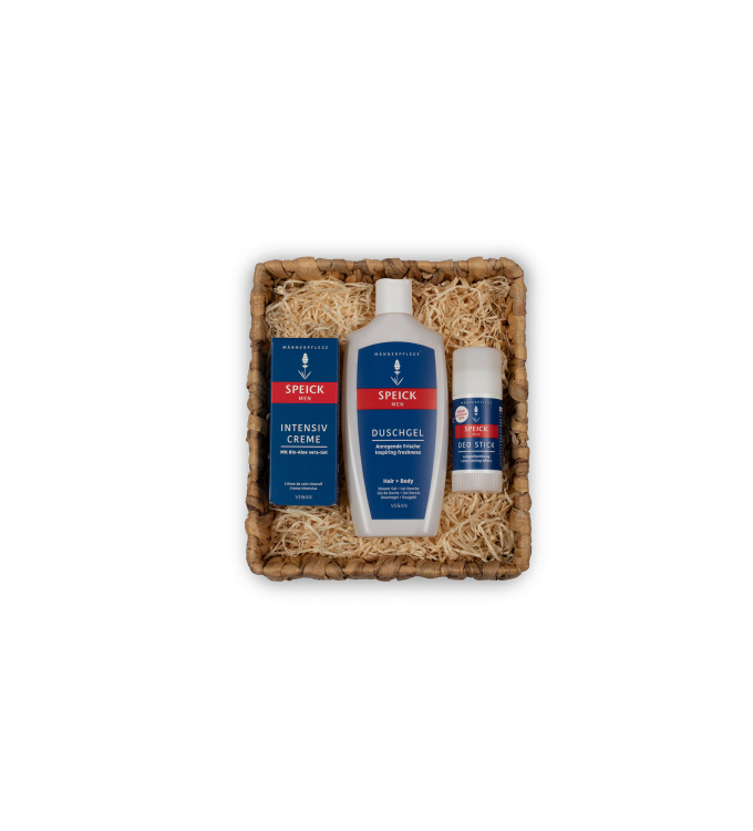 Speick Men Pflegekörbchen „Kleine Pflegeroutine“ – Duschgel, Intensiv Creme & Deo Stick
